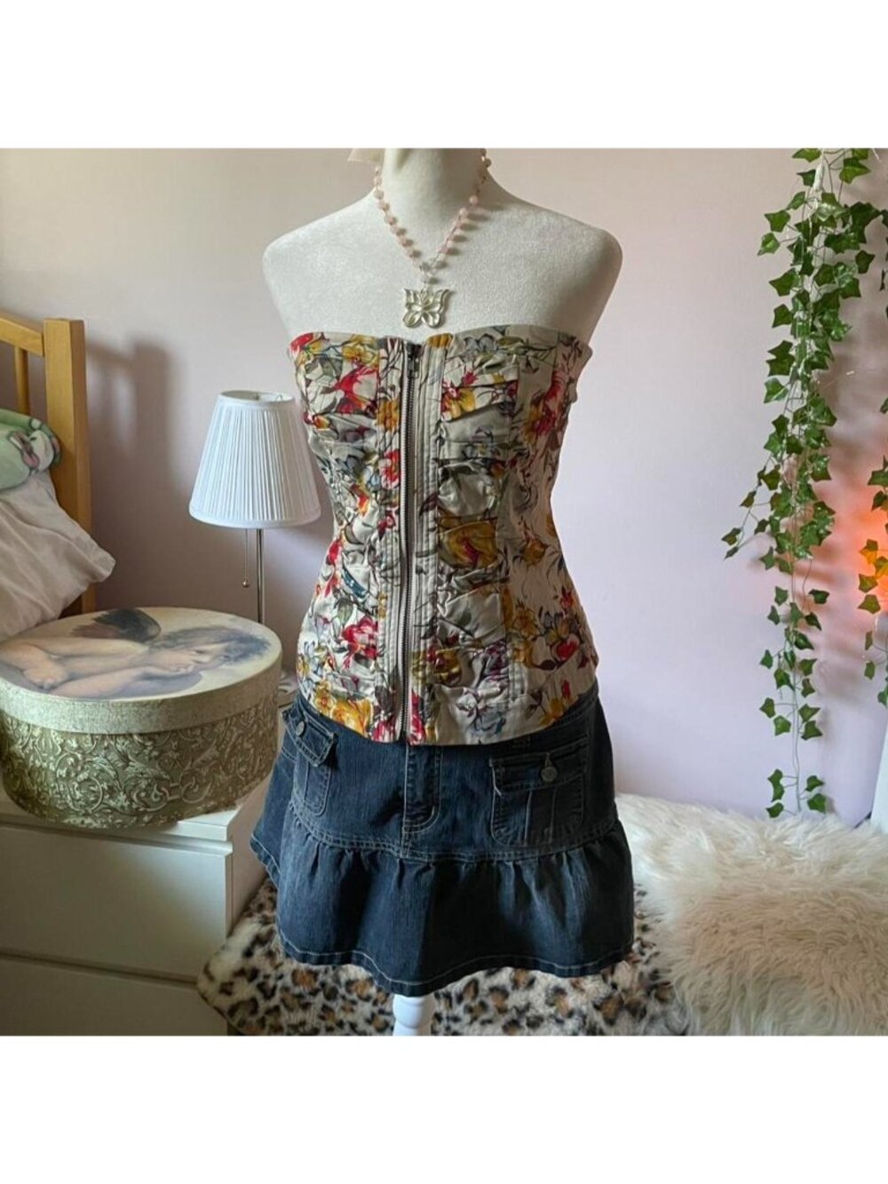 2000s Costa Blanca floral zip up tube top